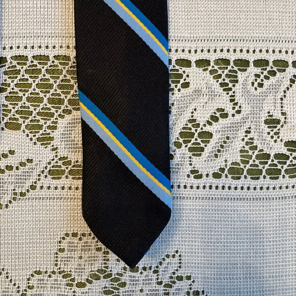 Vintage Chadwick by Wembley REPP Black/Blue/Yellow Stripe Men’s Necktie Preppy